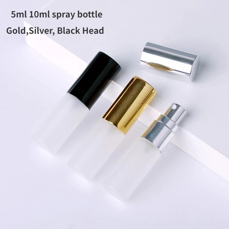 玻璃噴霧瓶 5ml 10ml 磨砂便攜透明樣品瓶香水瓶帶金銀黑色瓶蓋旅行