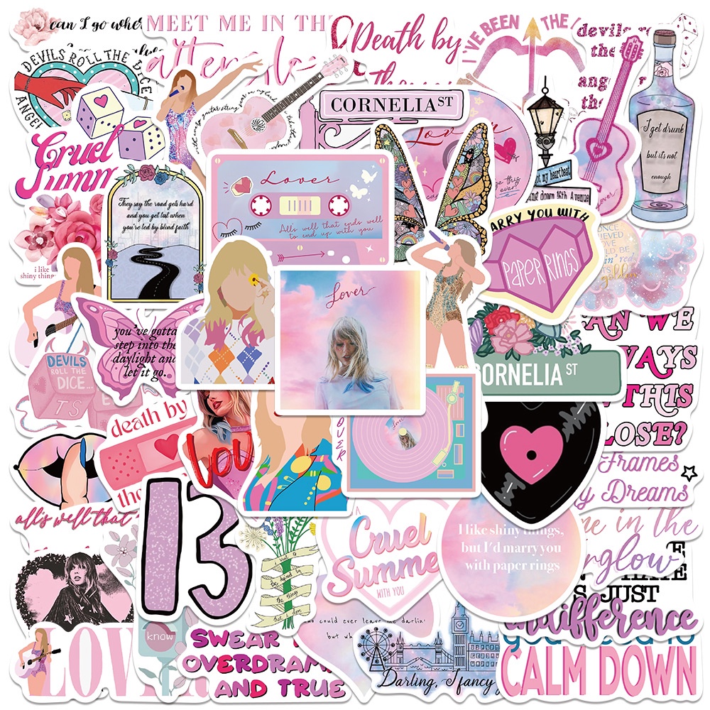 50 件裝粉色 Taylor Swift 專輯 LOVER 防水塗鴉貼紙適用於行李箱手機殼筆記本電腦筆記本貼花兒童錄音您
