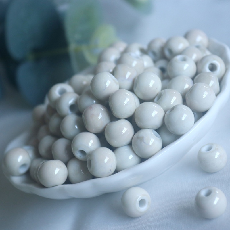 高溫陶瓷珠子 工廠批發 乳白米白珠子 div手鍊項鍊 飾品配件批發