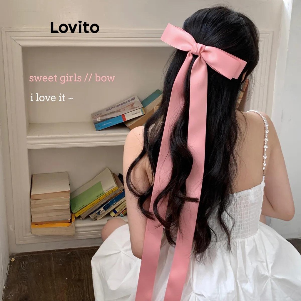 Lovito 浪漫蝴蝶結法式超長絲帶女髮夾 LFA11415
