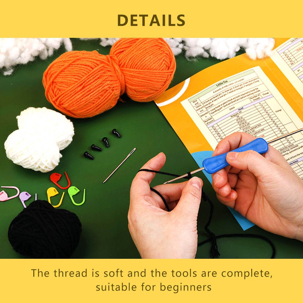 手工DIY鉤針毛線編織小狐狸玩偶材料包 含英文說明書