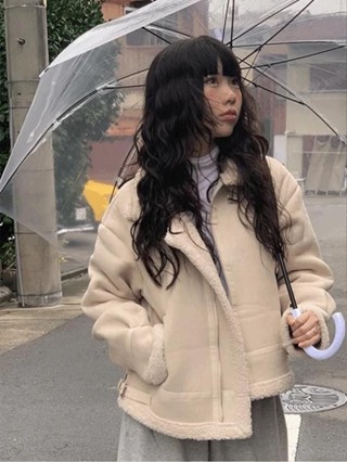 Codibook｜韓國 anyonemore 燈芯絨麂皮連帽大衣［現貨 - 象牙白］大衣 羊羔毛外套 女裝