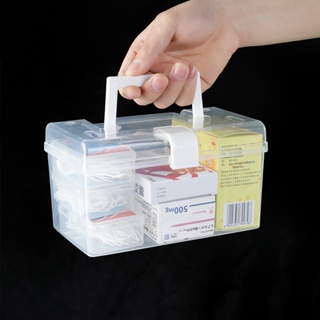 可提式整理盒 手把透明收納盒 桌面整理盒 手提儲物箱 小箱子 整理箱小藥箱 收納箱 透明口罩收納盒