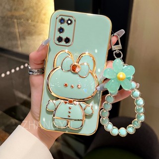 外殼 OPPO A52 A92 手機殼 TPU 3D 兔子立體支架超薄電鍍軟殼防震保護殼帶手鍊