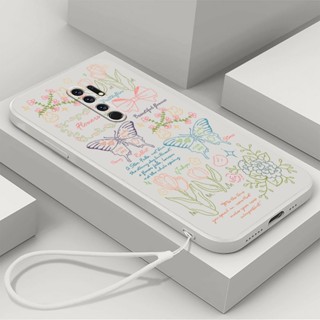 外殼 REDMI 9 REDMI NOTE 8 pro TPU 蝴蝶花草手機殼防震鏡頭全罩軟殼防震矽膠手機孔殼掛繩