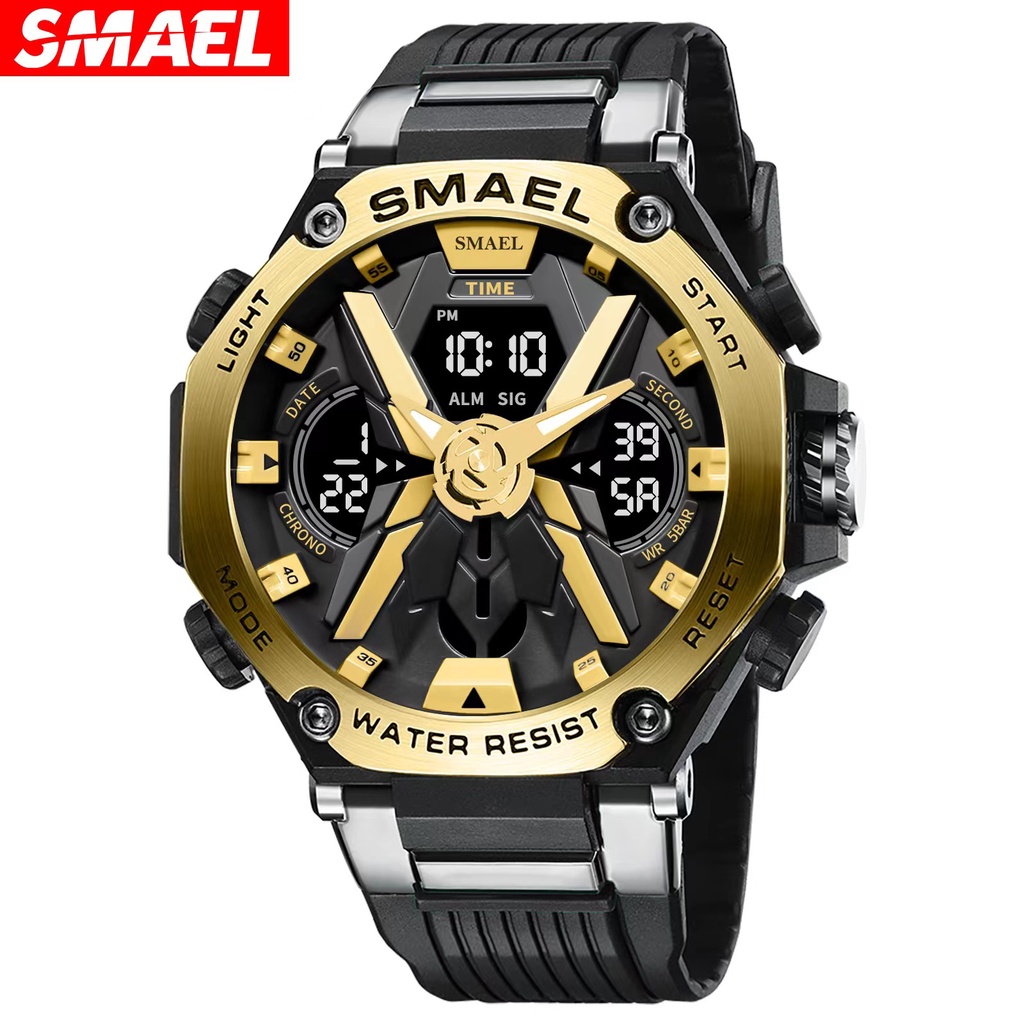 Smael8087 石英品牌原裝手錶 50M 防水手錶時間鬧鐘運動手錶軍用男士手錶