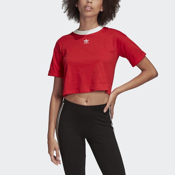 Adidas Crop Top FM3258 女 短袖上衣 短版 T恤 國際版 純棉 柔軟舒適 休閒 簡約 穿搭 紅