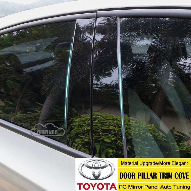 CAMRY 汽車側門柱柱飾條 PC 面板蓋光面黑色汽車護理窗柱保護貼紙貼花適用於豐田 RAV4 凱美瑞威馳雅力士卡羅拉