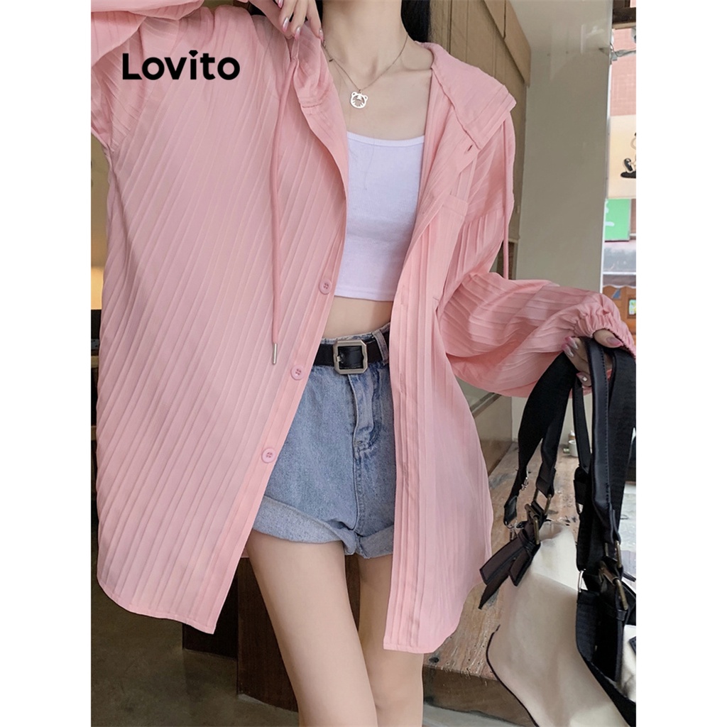 Lovito 女士休閒素色鈕扣大衣 LNE21277 (淺粉紅色/白色)