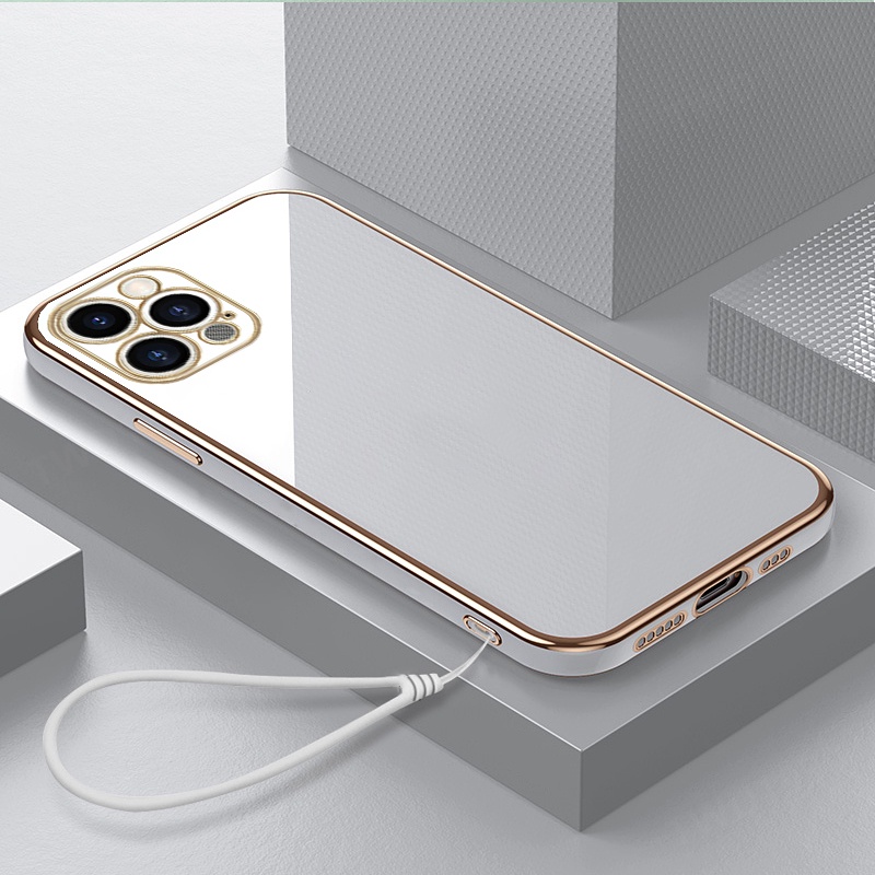 Iphone 15 Pro Max 外殼電鍍純色保護套掛繩軟 TPU 手機殼適用於 iPhone 15 Plus