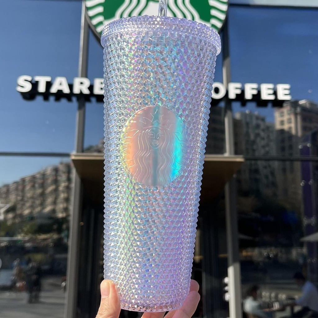 韓國 Starbucks 星巴克榴蓮杯 鑽石杯 吸管杯 彩虹漸變色 高顏值水杯 大容量水杯 男女情侶杯 咖啡杯 生日禮物