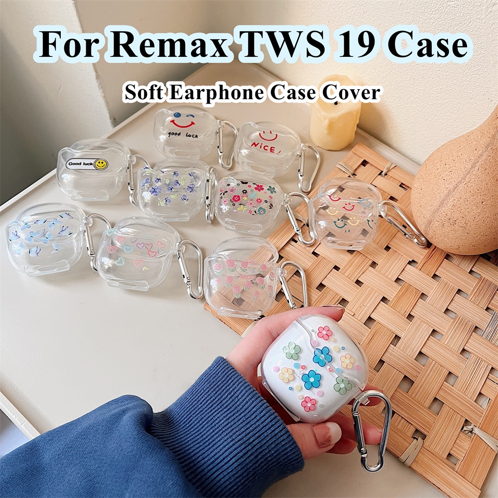 現貨! 適用於 Remax TWS 19 Case 簡約卡通笑臉圖案適用於 Remax TWS 19 外殼軟耳機保護套