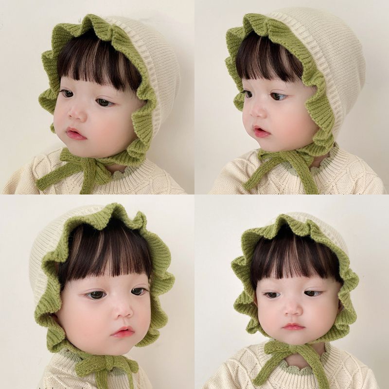 【寶寶愛】INS韓版嬰兒帽子宮廷帽秋冬新款女寶寶洋氣針織花邊公主帽嬰幼兒保暖防風護耳帽