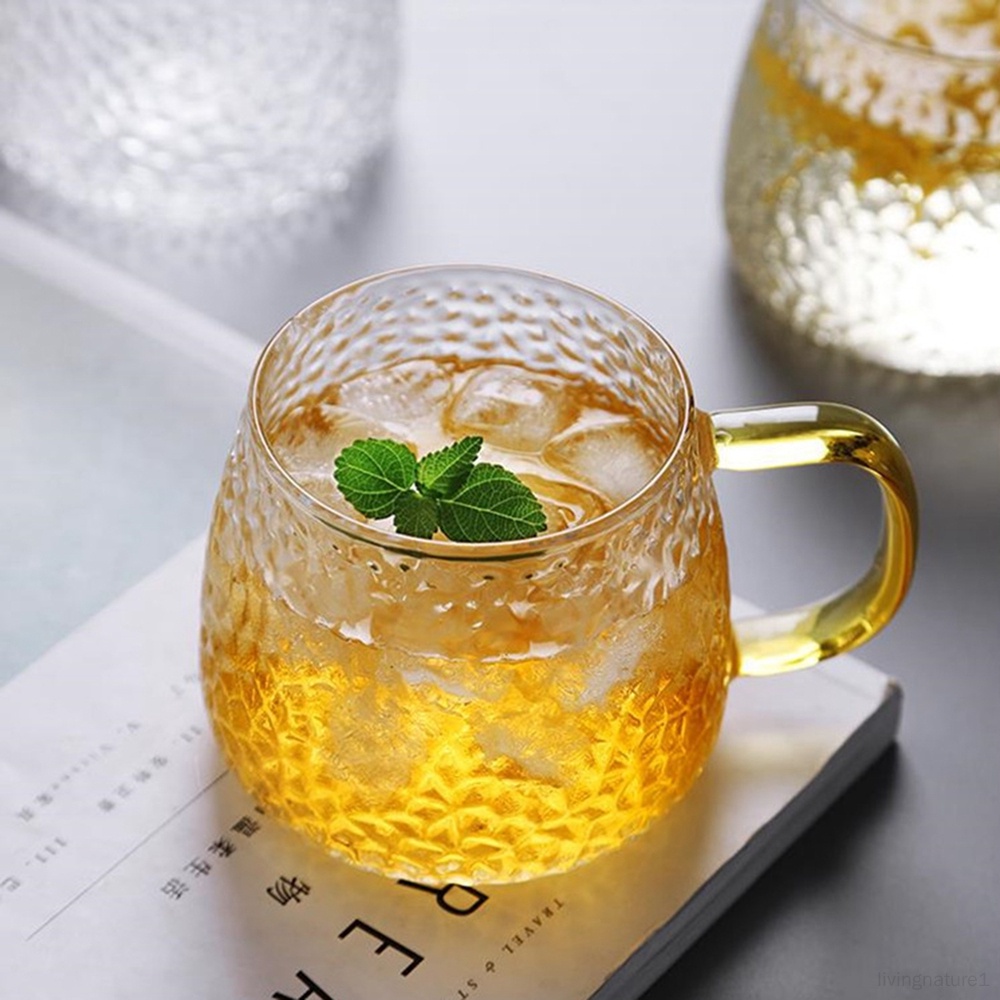 日式錘紋玻璃杯套組家用茶杯帶把辦公室透明杯子喝茶花茶水杯