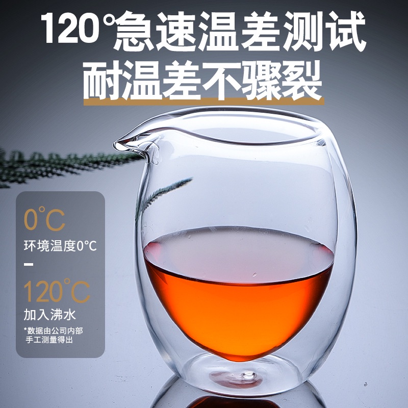 中式透明玻璃雙層公道杯 傢用隔熱公杯 分茶器功夫小茶壺倒茶杯茶道 UNA8