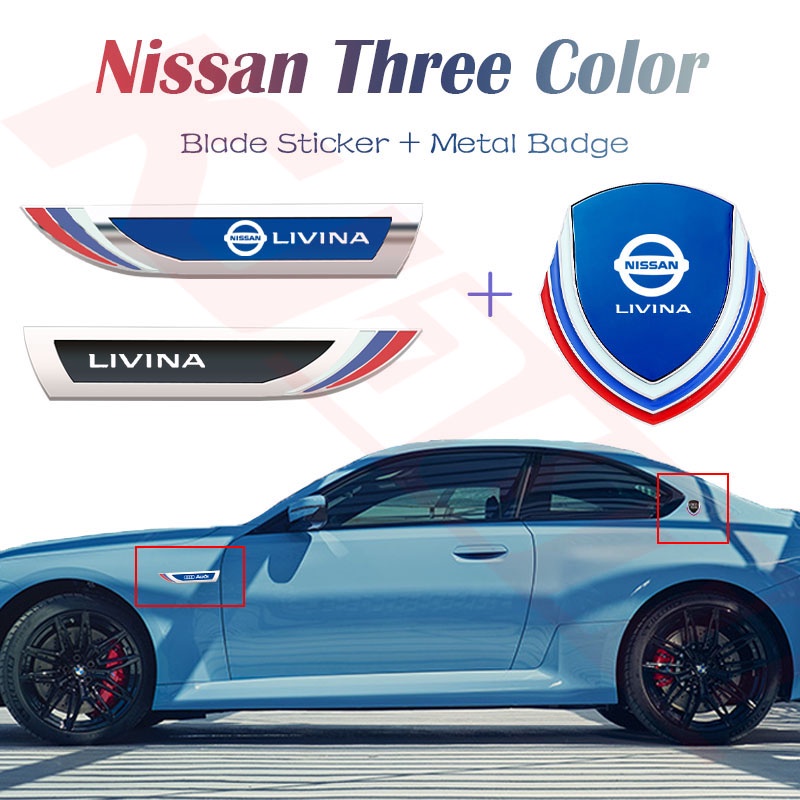 4 件套 Nissan Livina 3 色 3D 金屬車身貼紙擋泥板側標貼紙車窗貼紙汽車內飾配件