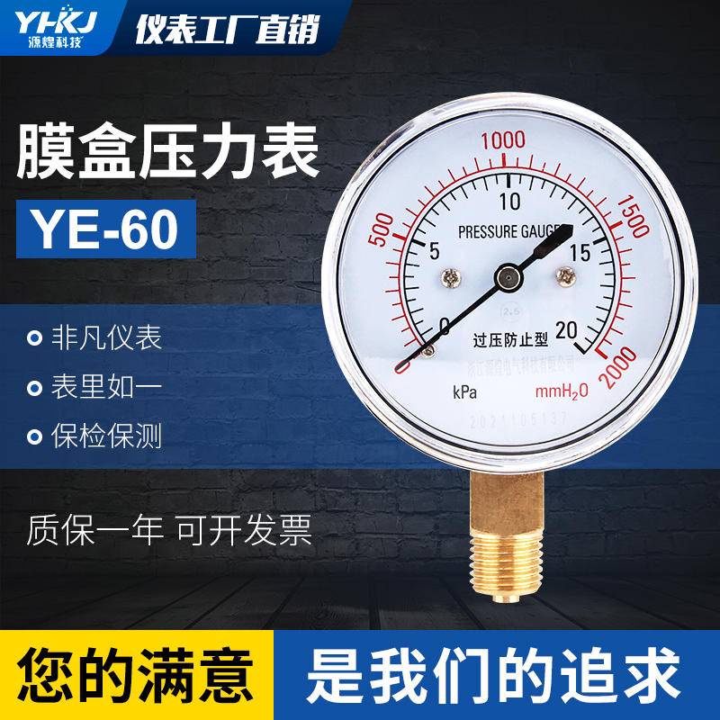 Layl新上膜盒壓力錶YE-60過壓防止型微壓錶0-40kpa多高壓水壓液壓千帕錶可開發票