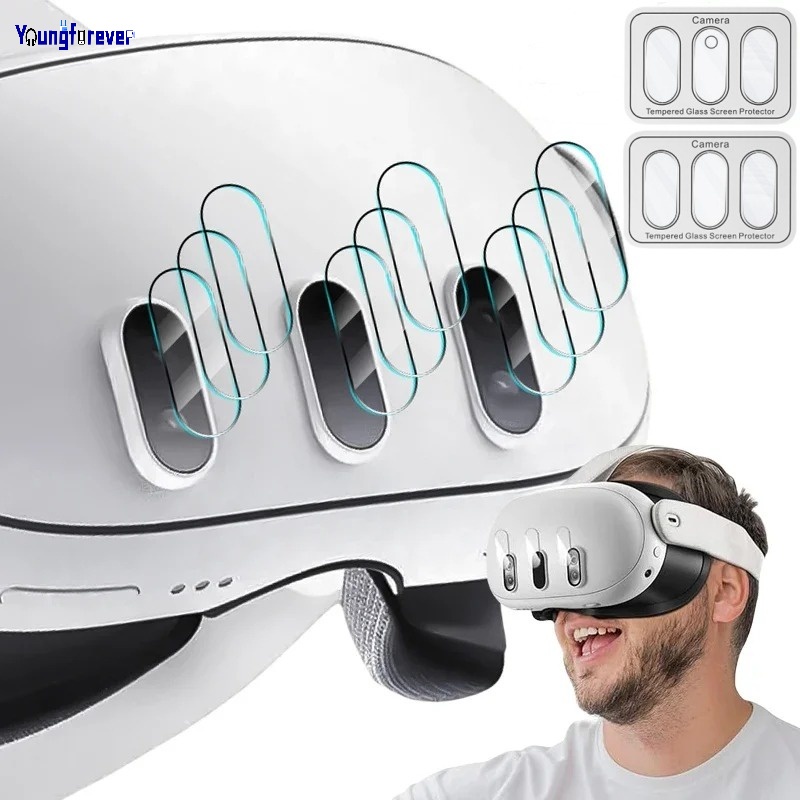 1-3 套高清防刮硬鋼化玻璃膜兼容 Meta Quest 3 防水薄透明 VR 鏡頭屏幕保護膜