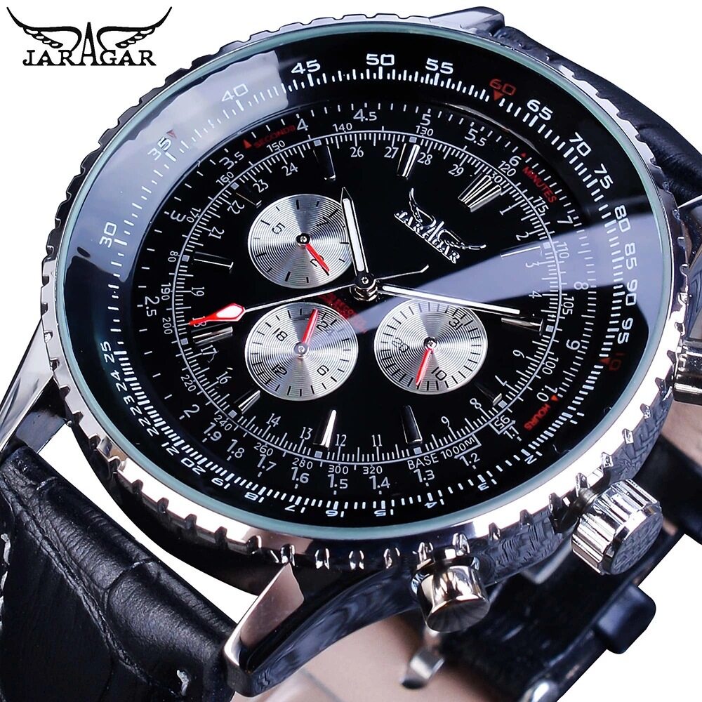 Jaragar GMT1141-6歐美風自動男錶時尚三針皮帶手錶男