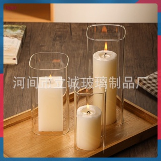 Taijin 防風玻璃燭台 3 件無底颶風蠟燭透明燈罩