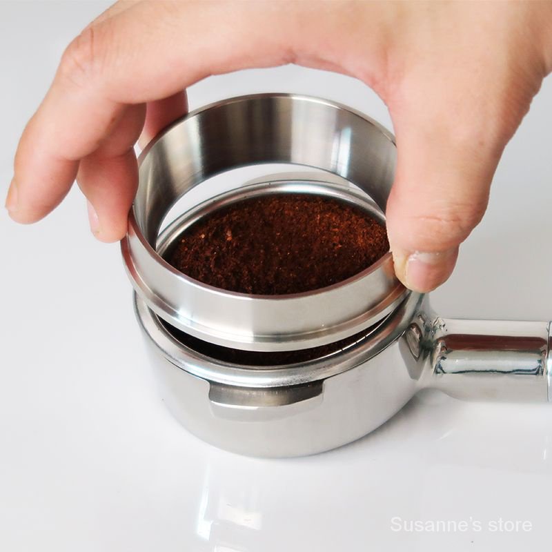 意式咖啡機圓形不銹鋼外卡內卡接粉圈咖啡佈粉器撥粉環咖啡粉便攜
