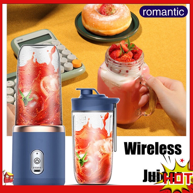Rom 電動無線榨汁機帶 6 個刀片榨汁機水果飲料杯自動迷你電動榨汁機冰沙攪拌機冰