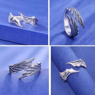 天使與惡魔翅膀情侶泰銀戒指 歐美跨境飾品 個性開口指環