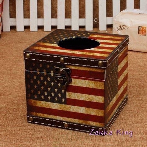 [HOME] 復古面紙盒 美國國旗 方形面紙盒 星條旗 仿舊工業風 抽紙盒 衛生紙盒 方型面紙盒 超取限8個