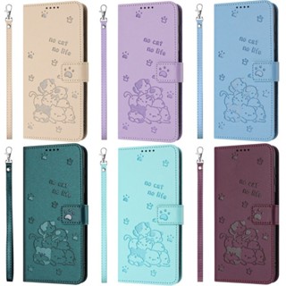可愛壓印 小貓咪 皮套 適用於iPhone 16 15 14 13 12 11 Pro Max 7P 掀蓋 皮質 手機殼
