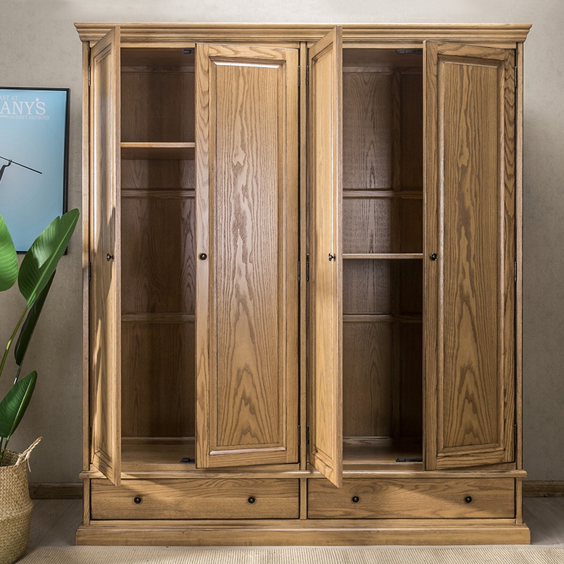 美式實木衣櫃白蠟木原木衣櫥卧室整體衣櫃對開門收納儲物櫃定製