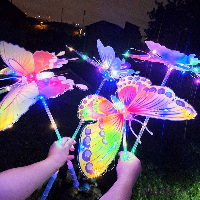 【爆款推薦 2個起拍】新款發光蝴蝶led燈手持魔法棒兒童玩具地推夜市禮品 閃光搖擺蝴蝶