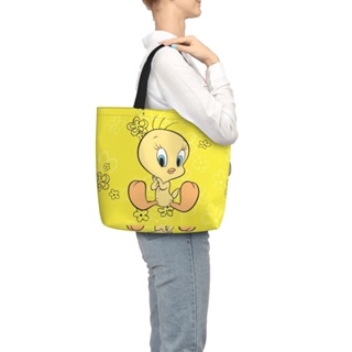 Tweety Bird 大號拉鍊單肩方便袋可重複使用的便攜式存儲手提包手提袋購物袋