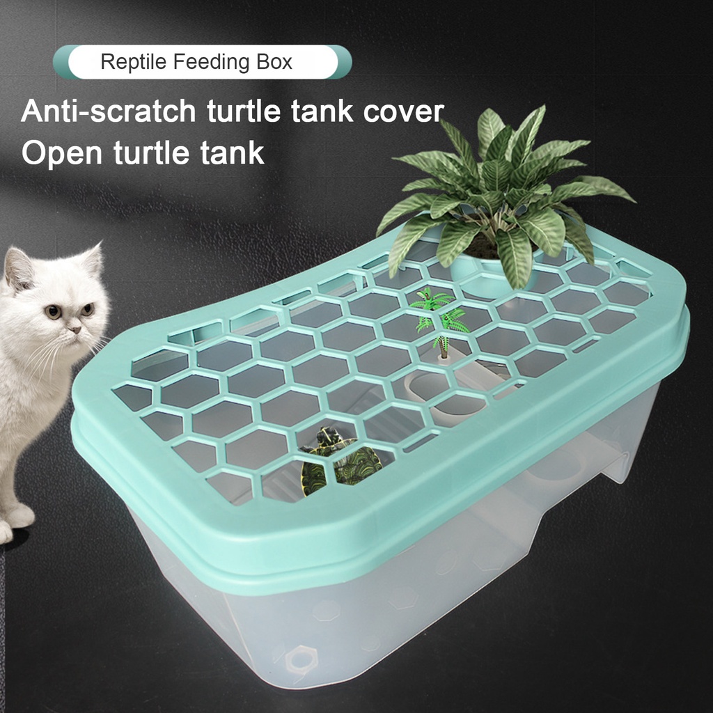 Fa-爬行動物飼養箱帶曬台防滑坡度防止逃生迷你魚缸烏龜棲息地容器水族用品