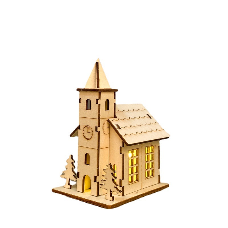 木質工藝品耶誕節裝飾品擺件木製小房子場景佈置DIY小木屋