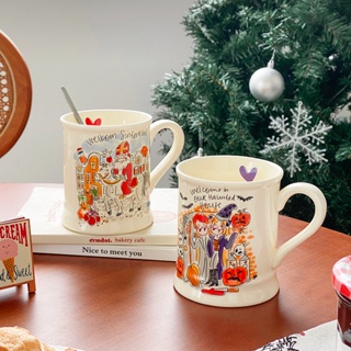 耶誕節卡通陶瓷馬克杯 帶手把耐高溫牛奶繪畫陶瓷杯 耶誕節萬聖節禮物禮盒裝
