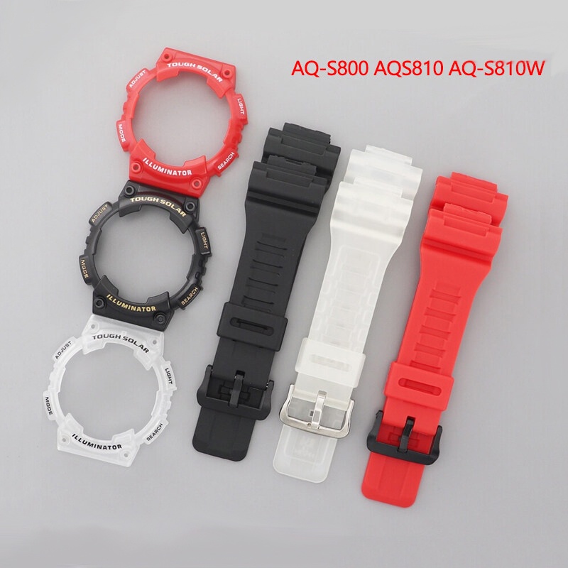 矽膠套橡膠錶帶和錶殼手錶邊框配件錶帶兼容卡西歐 AQ-S800 AQS810 AQ-S810W