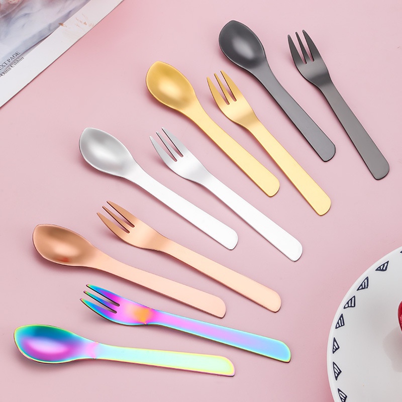 MIKA STORE  ▏創意不鏽鋼甜品勺叉蛋糕水果小叉子新穎咖啡攪拌勺雪糕勺異形多色