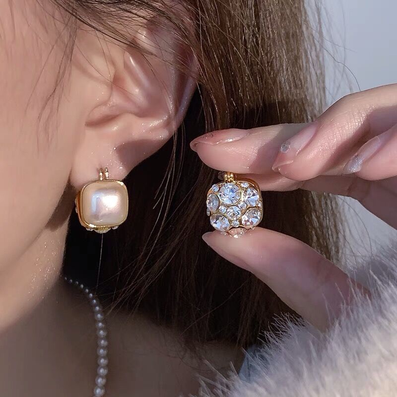設計感雙面方形珍珠輕奢氣質簡約時尚耳環