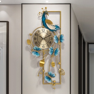 🔥熱銷免運🔥新中式創意家用客廳輕奢掛牆時鐘現代鐘錶藝術餐廳大氣孔雀掛鐘