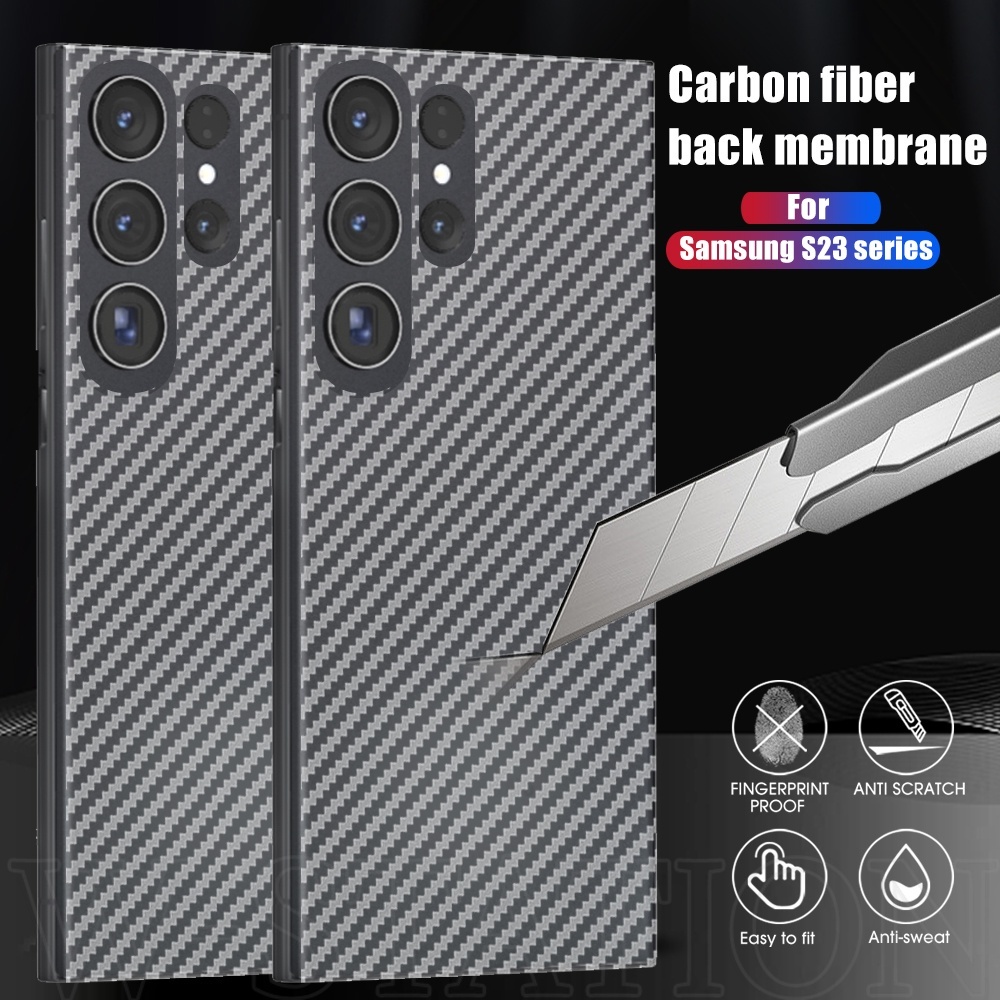 SAMSUNG 半透明碳纖維背膜兼容三星 Galaxy S23 系列 / S23 Plus S23 Ultra 防刮手機