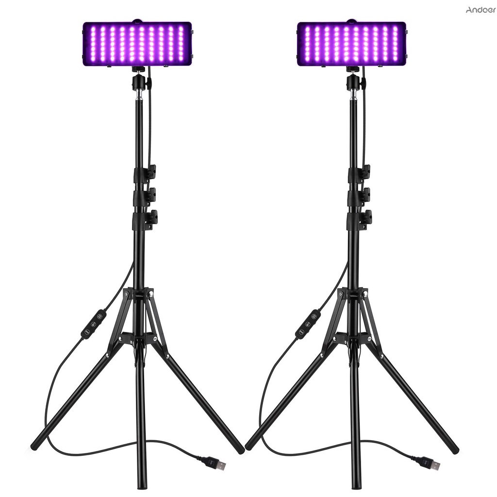Andoer RGB LED 視頻燈套件包括 2 * RGB 燈 + 2 * 160cm 燈架 + 2 * Vlog L