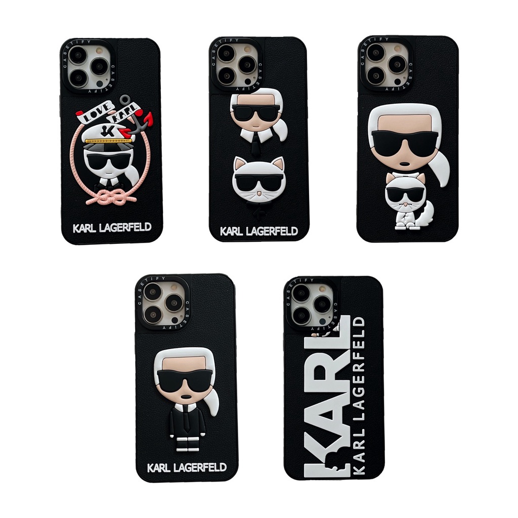 Karl Lagerfeld 和他的貓手機殼適用於 iPhone 15 14 13 12 11 Pro Max Plus