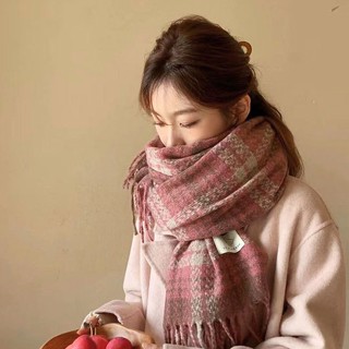 臺灣發貨 圍巾 秋冬氛圍感圍巾 防風 乾枯玫瑰 女冬季仿羊絨玫瑰粉色格子網紅同款圍脖披肩圍巾加厚保暖