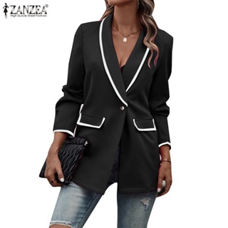 Zanzea 女式複古時尚翻領長袖鈕扣寬鬆純色西裝外套