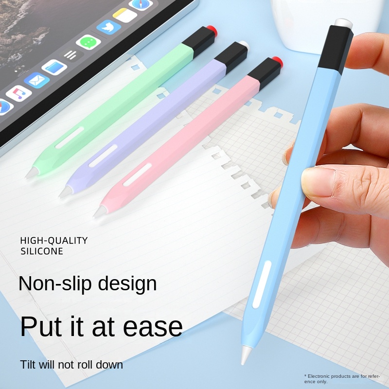 復古鉛筆風格筆盒適用於 Apple Pencil Pro 糖果色軟矽膠 Apple Pencil 2nd 防刮保護套