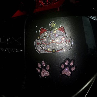 Hello kitty 招財貓貼鑽石反光貼熊爪貓爪遮擋劃痕車貼夜光裝飾貼 可愛汽車外飾 個性車貼