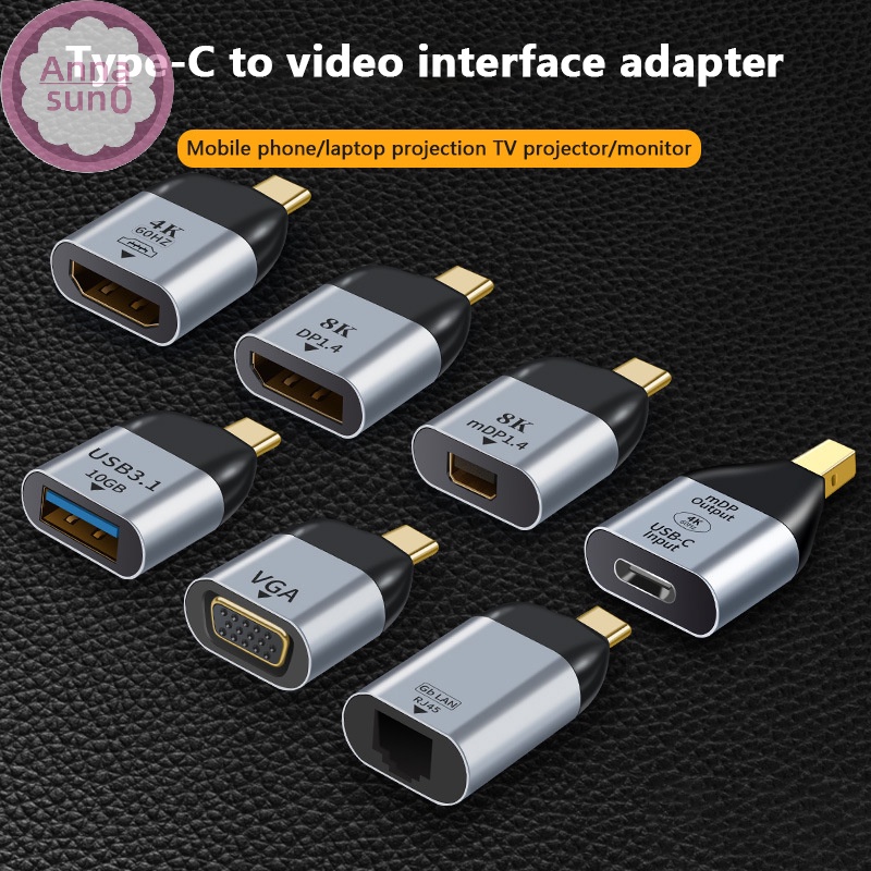 Annasun USB C 轉 DP/Mini DP/VGA/RJ45/-兼容適配器 USB C 型 8K/4K/108