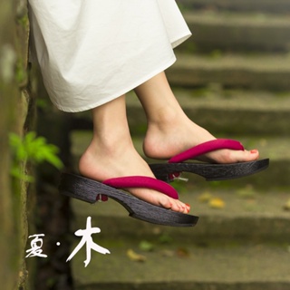 日式木屐女中國風平跟實木鞋舒適透氣人字拖鞋日常涼拖鞋外穿COS
