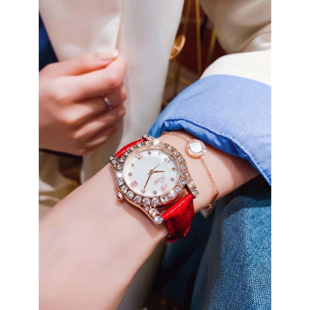 2024新款詩高迪鑲鑽滿鑽皮帶手錶女高級感手錶輕奢女士腕錶