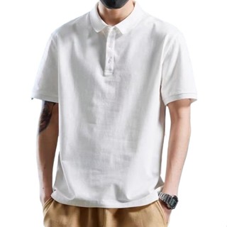 素色商務翻領POLO男士夏季薄款短袖上衣大尺碼